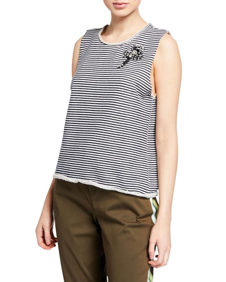Drake Striped Scoop-neck Cotton Tank