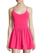 Double Layered Sleeveless Skirted Short Jumpsuit, Passion Pink