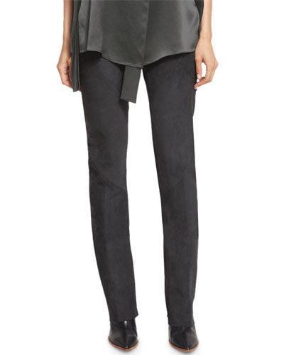 Seamed Suede Straight-leg Pants, Graphite