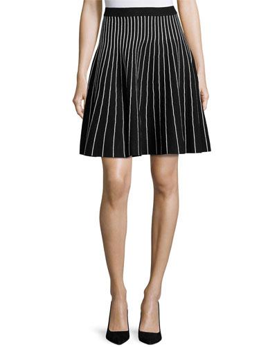 Ottoman Striped Knit Skirt, Black/white