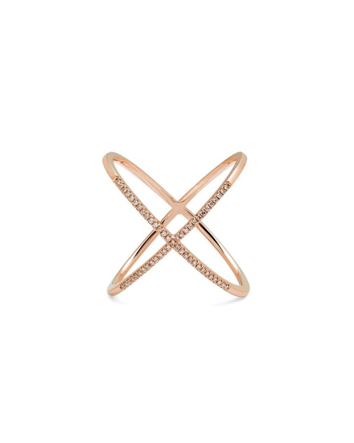 14k Rose Gold Diamond Crisscross Ring,