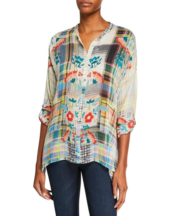 Patch Printed Button-front Blouse
