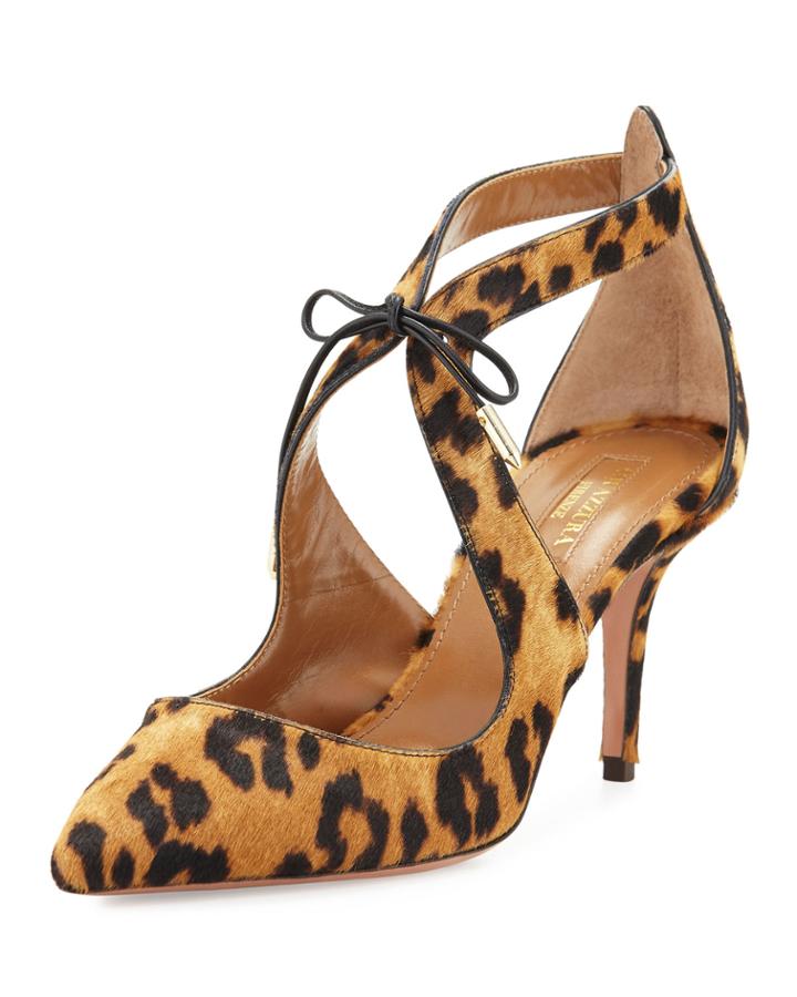 Kimi Calf-hair Tie-front Pump, Caramel