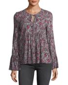 Long-sleeve Floral Tie-neck Top