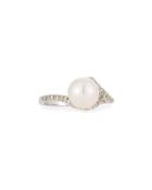 14k Asymmetric White Pearl & Diamond Ring,
