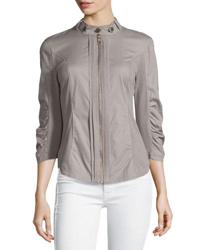 Janet Zip-front Jacket W/stretch Panels, Gray