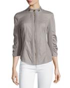 Janet Zip-front Jacket W/stretch Panels, Gray