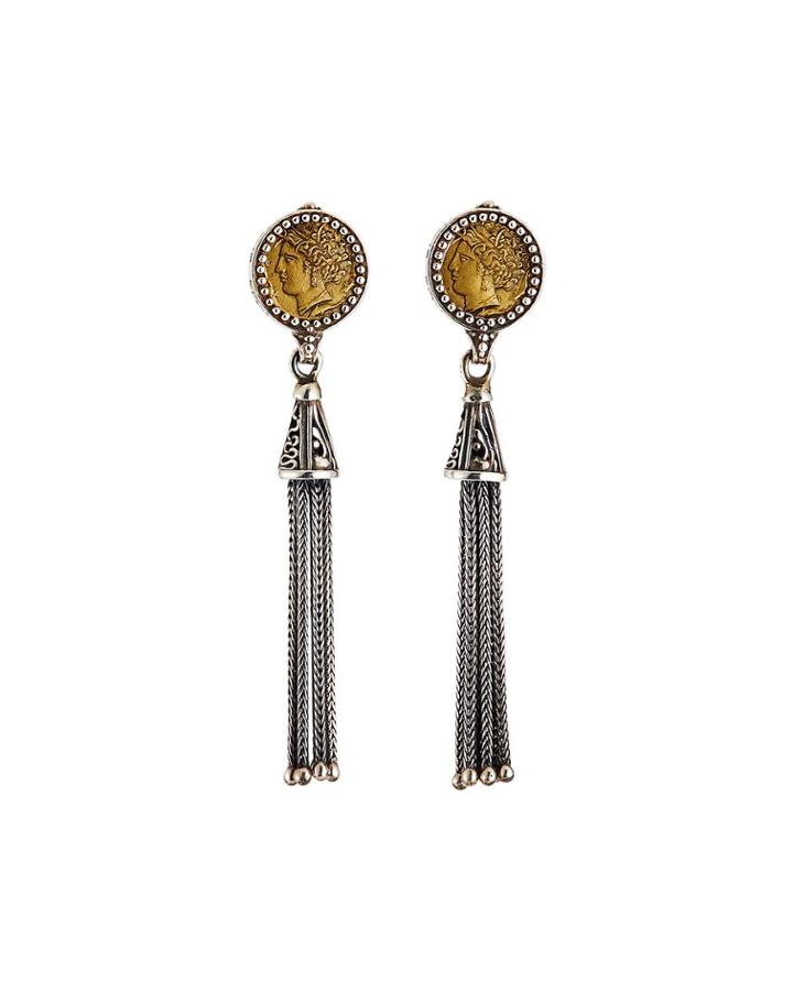 Silver & Bronze Coin Tassel Earrings