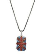 Men's Pave Garnet/sapphire Union Jack Dog Tag Necklace