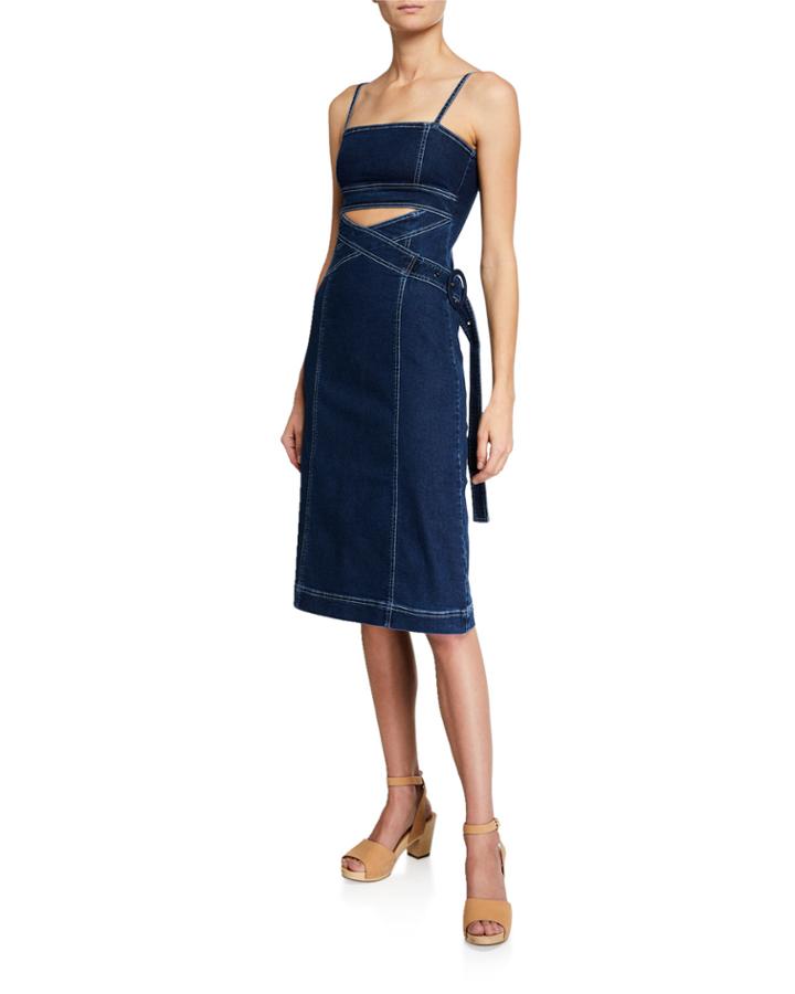 Monaco Cutout Belted Denim Dress