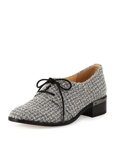 Emale Tweed Lace-up Flats, Gray