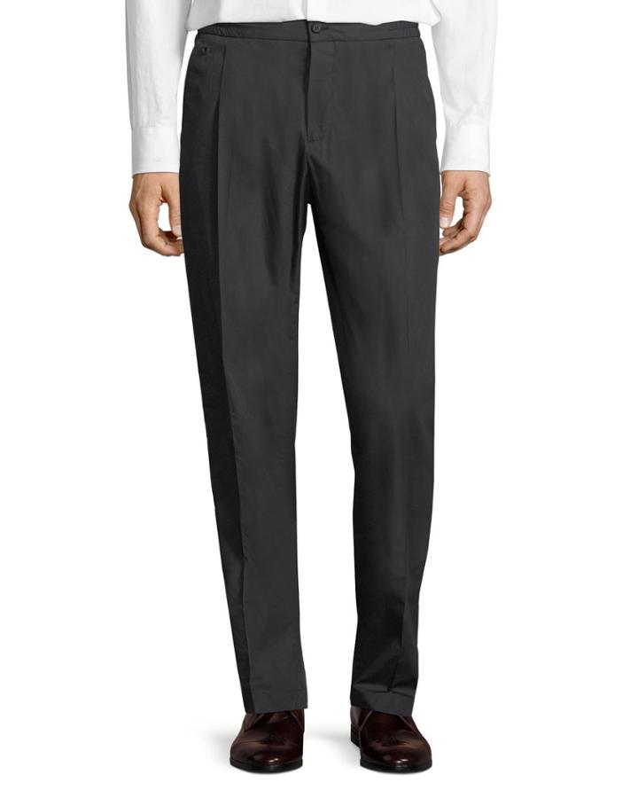 Men's Drawstring-waist Stretch-cotton Pleated