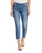 Mid-rise Striped Frayed-hem Cropped Jeans