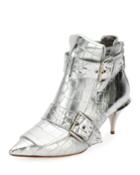 Crocodile-embossed Metallic Booties