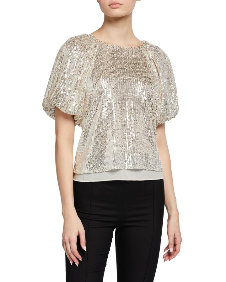 Sequin Bishop-sleeve Top
