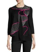 Asymmetric-front Embroidered Knit Jacket,