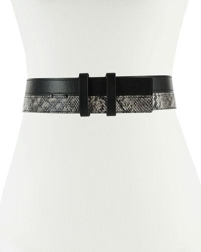 Snake-embossed Wide Belt, Black/white