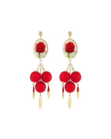 Red Rose Pompom Earrings