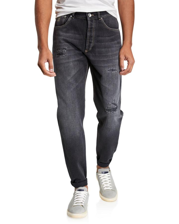Men's Dark Wash Straight-leg Denim Jeans