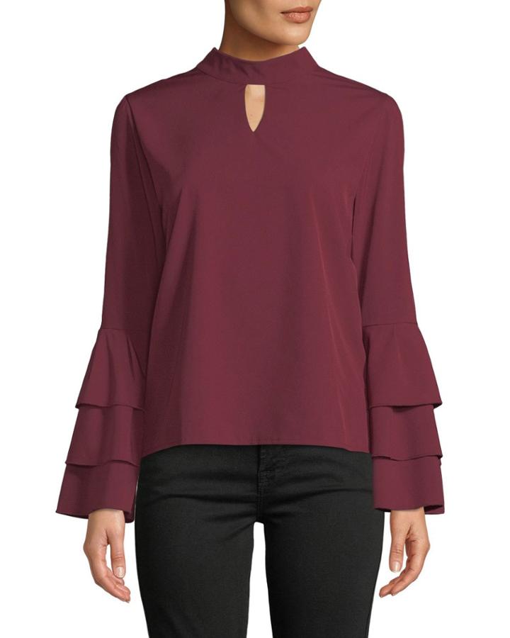 Stacy Ruffle-sleeve Keyhole Blouse