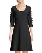 Buttoned 3/4-ladder Sleeve A-line Dress