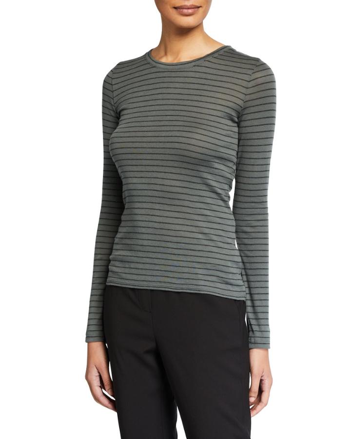 Double Pinstripe Long-sleeve Crewneck Tee