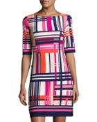 Graphic-print Half-sleeve Shift Dress, Pink Pattern