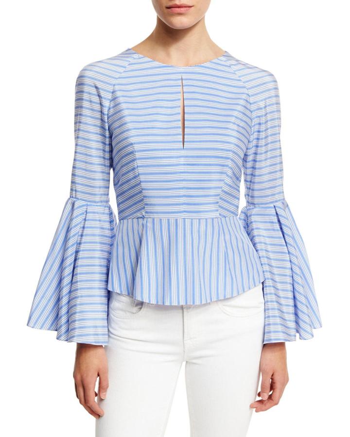 Luna Striped Bell-sleeve Peplum Blouse,