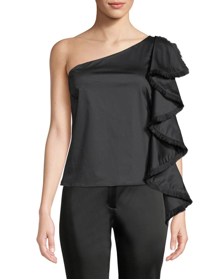 Kathleen One-shoulder Fringed-drape Top