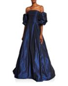 Off-shoulder Balloon Sleeve Taffeta Ball Gown