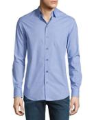 Long-sleeve Gingham Dress Shirt W/dots, Blue/white