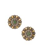 Black Silver Stud Earrings With Multicolor Tourmaline & Diamonds