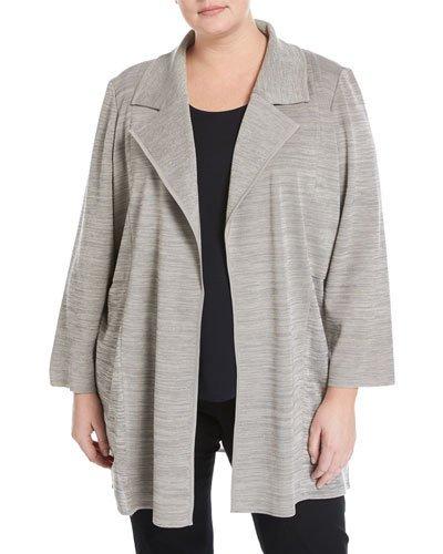 Notched-collar Knit Jacket, Gray,