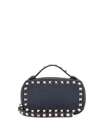 Rockstud-trim Denim-print Clutch Bag
