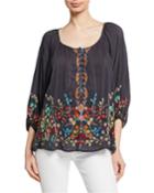 Sarah Scoop-neck 3/4-sleeve Embroidered Georgette Top