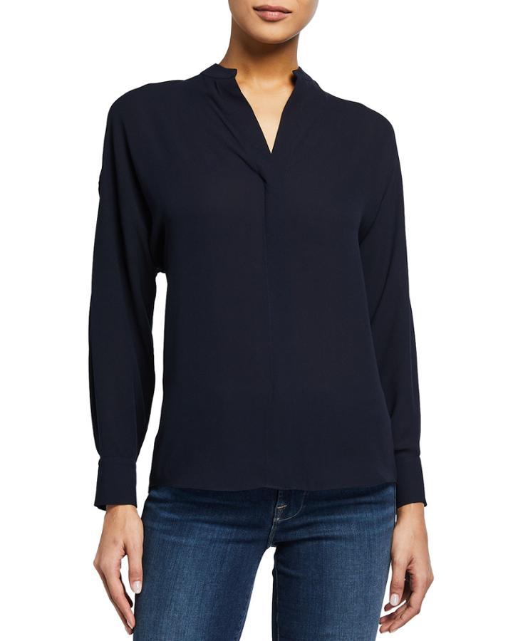 Back-slit Long Sleeve Chiffon Popover Top