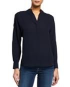 Back-slit Long Sleeve Chiffon Popover Top