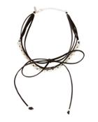 Pearly Layered Bow Choker Necklace, Black