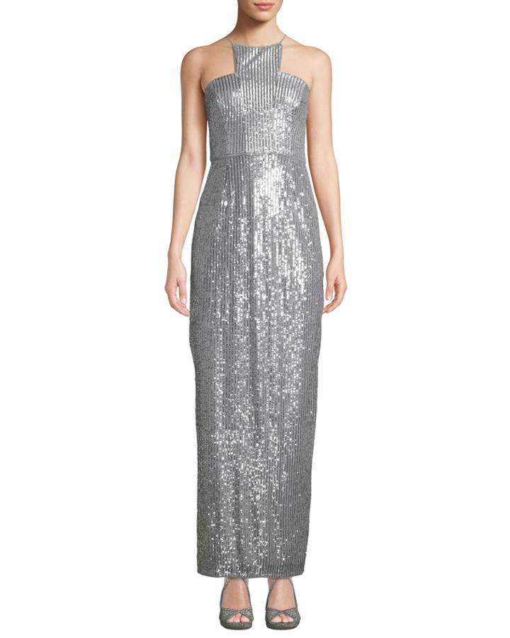 Halter Neck Sequin Column Gown