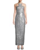 Halter Neck Sequin Column Gown