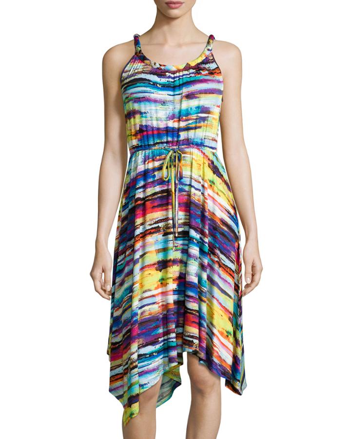 Twist-neck Printed Dress,