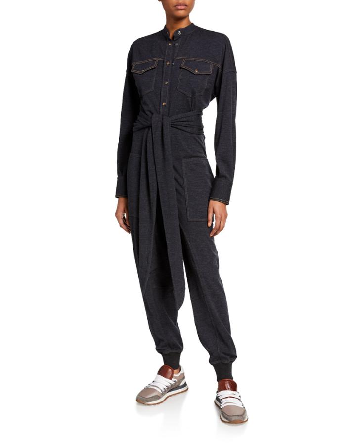 Wool-blend Tie-waist Jumpsuit