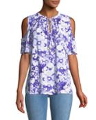 Cold-shoulder Floral-print Tie-neck Blouse