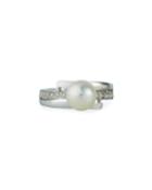 14k White Gold Stacked Diamond And Pearl Ring, White