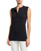 Sleeveless Stretch Cotton Jersey T-shirt W/ Buttons