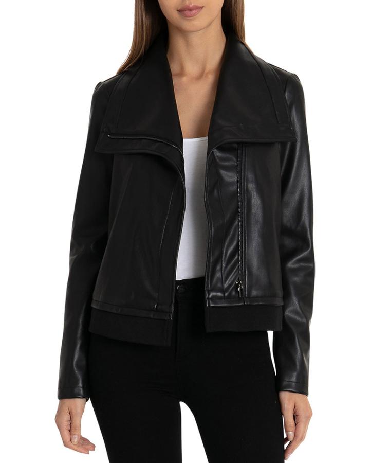 Faux-leather Envelope-collar Jacket