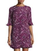Clara Paisley-print Shift Dress, Plum