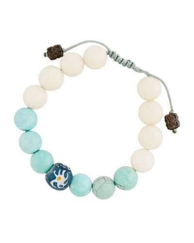 White Coral, African Glass & Magnesite Beaded Bracelet