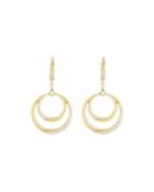 18k Gold Diamond Double Crescent Circle Drop Earrings