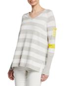 Plus Size Beach Stripe V-neck Raglan-sleeve